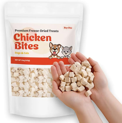 Freeze Dried Raw Single Ingredien Chicken Bite Dog Treats &amp; Cat Treats – 15oz Chicken Breast - High Protein, Grain Free, Bite-Sized, Weight Control Training Treats Snacks