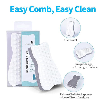 Mooncat Cat Grooming Brush - For Shedding, Long or Short Haired Cats, Removes Mats, Tangles, and Loose Fur - Massage Comb for Indoor Kittens