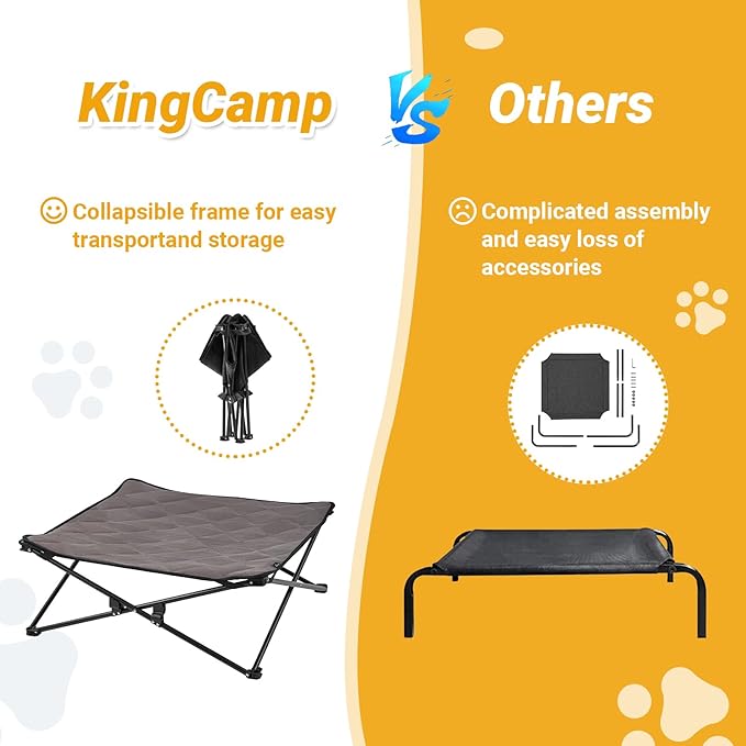 KingCamp Elevated Dog Bed for Medium Dogs, Raised Outdoor Indoor Portable Cooling Cot Lifted Pet Hammock off Ground with Washable Breathable Mesh &amp; Frame with Non Slip Foot for Camping Backyard, Black