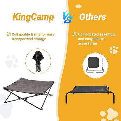 KingCamp Elevated Dog Bed for Medium Dogs, Raised Outdoor Indoor Portable Cooling Cot Lifted Pet Hammock off Ground with Washable Breathable Mesh &amp; Frame with Non Slip Foot for Camping Backyard, Black