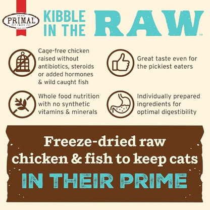 Primal Kibble in The Raw, Freeze Dried Cat Food, Chicken &amp; Fish, Scoop &amp; Serve, Made with Raw Protein, Whole Ingredient Nutrition, Crafted in The USA, Dry Cat Food, 24 Ounce (1.5 lb) Bag