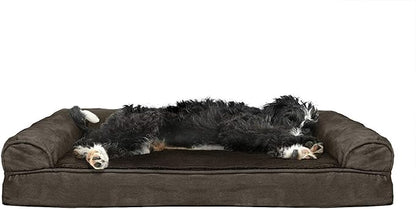Furhaven Cooling Gel Dog Bed for Large/Medium Dogs w/ Removable Bolsters &amp; Washable Cover, For Dogs Up to 55 lbs - Plush &amp; Suede Sofa - Espresso, Large
