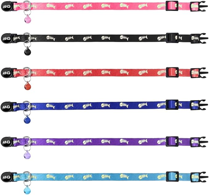 Personalized Breakaway Cat Collars Glow-in-The-Dark with ID Tag, Bell - Safety Quick - Release, Customizable for Female Male Kittens &amp; Cats (Red)