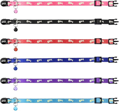 Personalized Breakaway Cat Collars Glow-in-The-Dark with ID Tag, Bell - Safety Quick - Release, Customizable for Female Male Kittens &amp; Cats (Red)