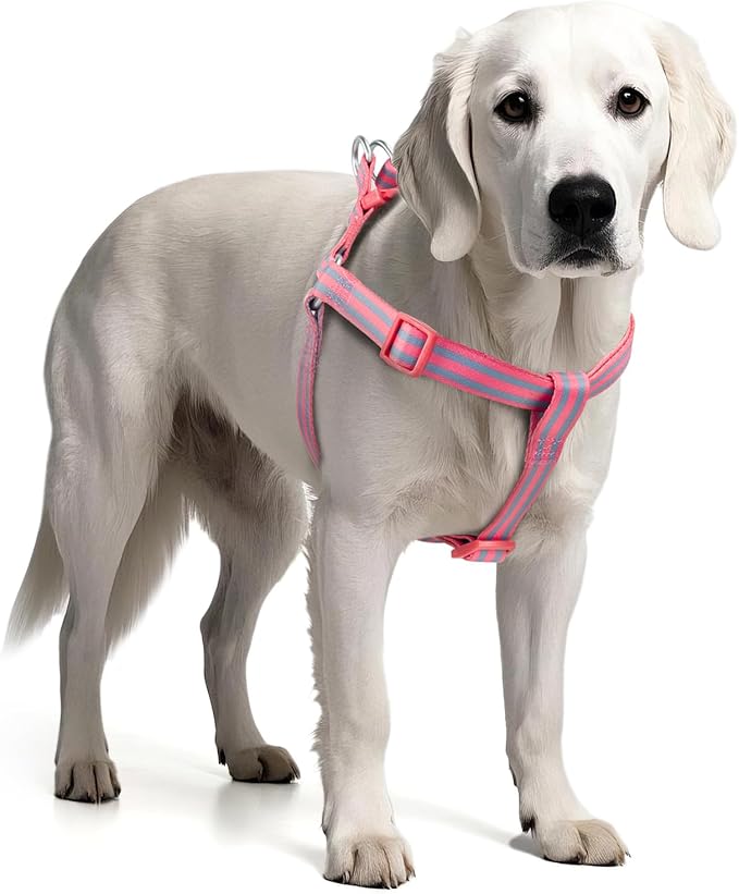 Stripe Step in Dog Harness for Small Dogs, Freedom Nylon Dog Halter Vests, Lightweight and Escape Proof Puppy Harness, Quick Fits for Small Medium and Large Dogs, Pink S