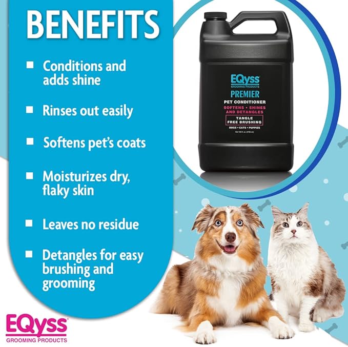 EQyss Premier Pet Conditioner - Moisturizes, Softens, &amp; Conditions Dry Coat &amp; Hair, Detangles &amp; Adds Shine - for all Dogs, Cats, Puppies (128 oz)