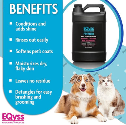 EQyss Premier Pet Conditioner - Moisturizes, Softens, &amp; Conditions Dry Coat &amp; Hair, Detangles &amp; Adds Shine - for all Dogs, Cats, Puppies (128 oz)