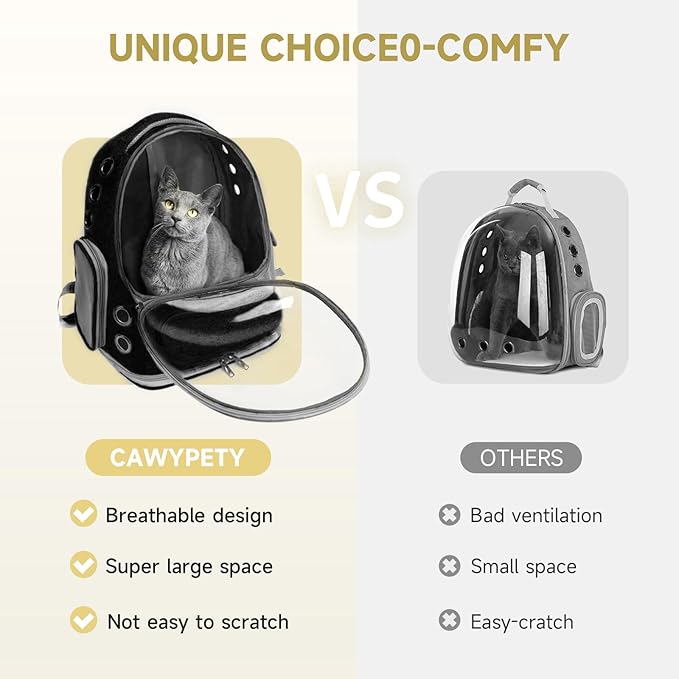 Cat Backpack Carrier, Breathable Cat Carrier Large Space Bubble Pet Backpack for Kitty Small Dog up to 12lbs, Transparent &amp; Foldable Pet Carrier for Travel Hiking (Black