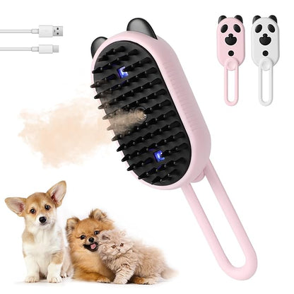 Pet Steam Brush for Dog &amp; Cat,3-in-1 Spray Hair Removal Comb,Pet Steam Groomer Comb,Water Brush for Long &amp; Short Haired Pets,Massage, Cleaning, Multifunctional Hair Removal Comb for Cats Dogs (Pink)