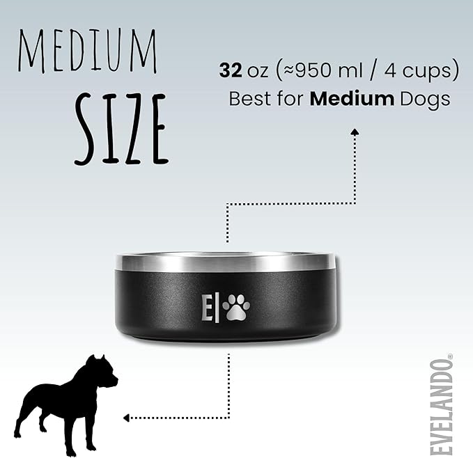 EVELANDO® Premium Dog Food Bowl 32 oz Stainless Steel 4 Cups Small Medium Dog Bowls Non Slip &amp; BPA-Free S M L Pet Water Bowl Platos para Perros Indoor Outdoor Pet Dish Feeder Water and Food Dish