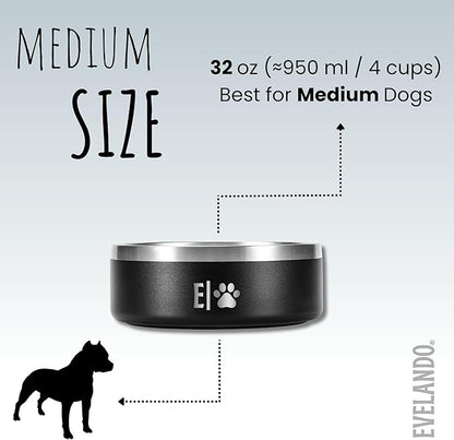 EVELANDO® Premium Dog Food Bowl 32 oz Stainless Steel 4 Cups Small Medium Dog Bowls Non Slip &amp; BPA-Free S M L Pet Water Bowl Platos para Perros Indoor Outdoor Pet Dish Feeder Water and Food Dish