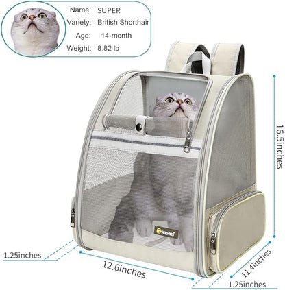 Texsens Pet Backpack Carrier for Small Cats Dogs | Ventilated Design, Safety Straps, Buckle Support, Collapsible | Designed for Travel, Hiking &amp; Outdoor Use (Creamy White)