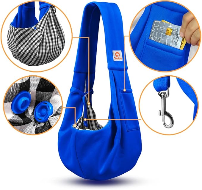 Tomkas Small Dog Sling Carrier - Classic Pocket &amp; Classic Strap - for 3-10 lbs Pets(Royal Blue)