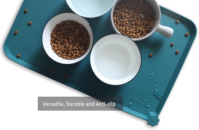 Hoki Found L Silicone Pet Food Mats - Non Slip Dog Cat Bowl Placemats - Waterproof Dog Cat Food Mats - For Carpet &amp; Sicilian Ocean