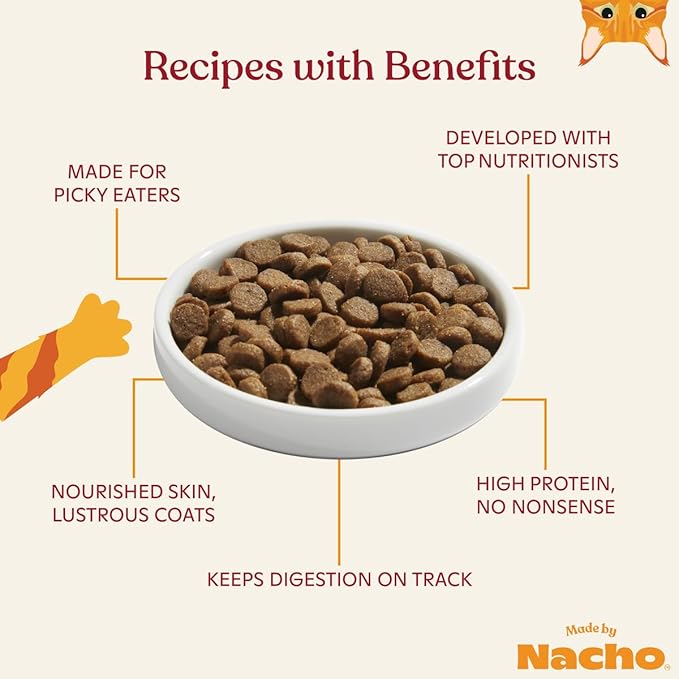 Made by Nacho Dry Cat Kibble 4lb Bag, High Protein and Grain-Friendly Premium Cat Food, Cage-Free Chicken &amp; Pumpkin Recipe, Infused with Bone Broth for Hydration, Limited Ingredients, Single Bag