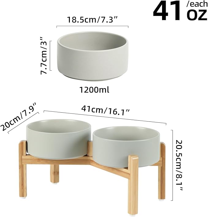 Ceramic Raised Double Bowls Set with Stand, Food &amp; Water Bowls for Medium Breed Dogs, Weighted Dog Dishes, Pet Bowl(7.3&
