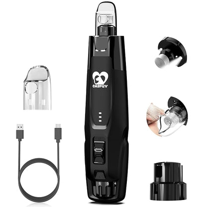 Casfuy New 6-Speed Dog Nail Grinder - 50% More Power Dog Nail Trimmers with 2 LED Lights Quiet 7h Running Time Electric Pet Nail Grinder File Toenail Grinder for Large Medium Small Dogs &amp; Cats (Black)