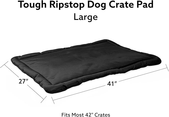 K9 Ballistics Tough Ripstop Dog Crate Pad - Durable &amp; Machine Washable with Non-Skid Bottom and 120-Day Warranty, Fits 42" Wire Crates - Large, Obsidian Black