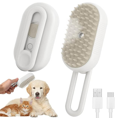 4 in 1 Cat Steam Brush for Shedding, Cleaning, Massage &amp; Smooth, USB Rechargeable Pet Spray Hair Removal Comb, for Indoor Long/Short Haired Cats &amp; Dogs (White)