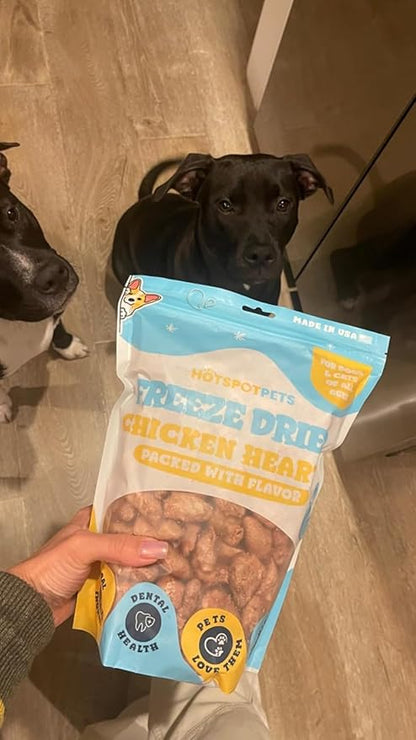 hotspot pets Freeze Dried Chicken Hearts for Cats &amp; Dogs - 1LB Big Bag- Made in USA -Single Ingredient All Natural Grain-Free -Resealable Bag- Perfect for Training, Topper or Snack, Allergen-Free