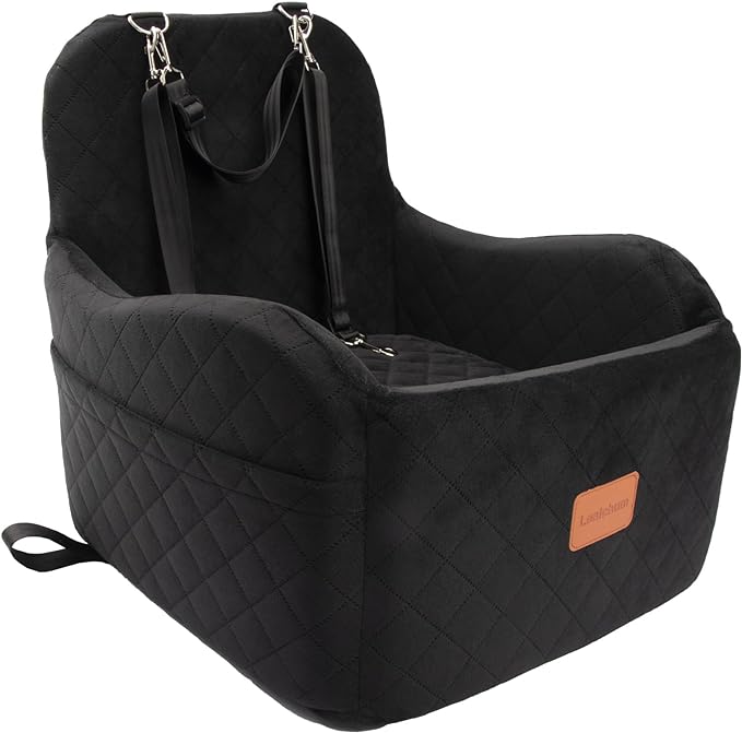 Dog Booster Car Seat for Small/Medium Dogs Up to 35lbs,Elevated Cushion Fits in Front/Back Seat,Fully Detachable and Washable,2 Storage Pockets &amp; Dog Leashes,Easy to Install(Black,Medium)