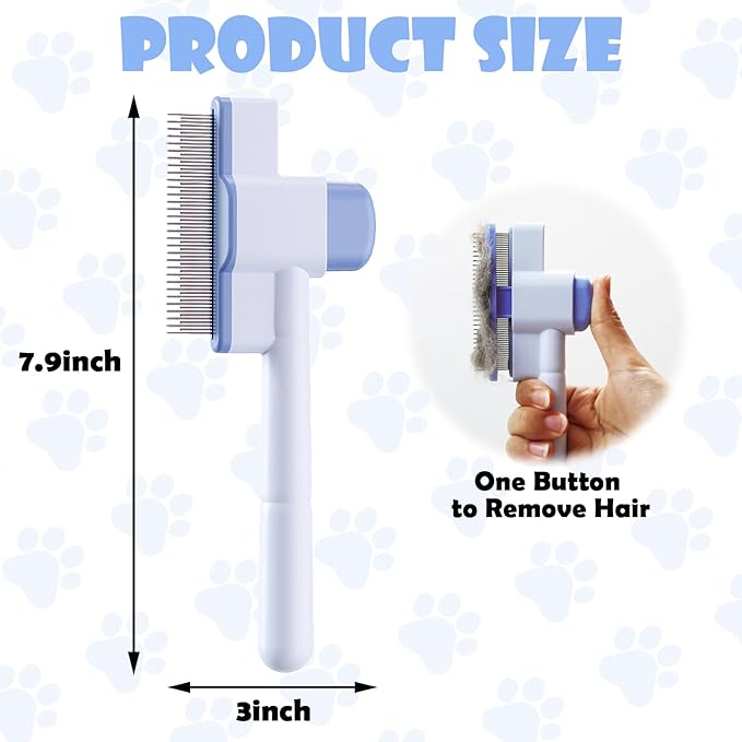 Cat Comb Pet Comb Self Cleaning Upgraded Cat Brush for Long Haired Cats &amp; Dogs, Blue