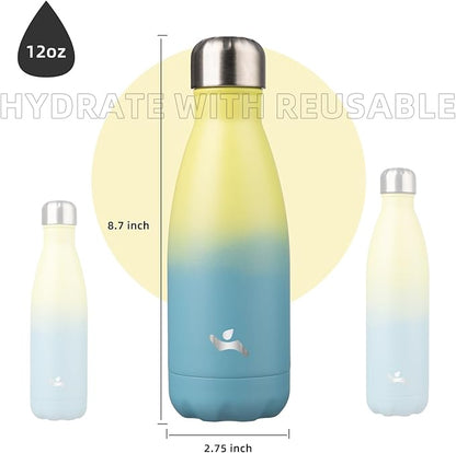 Insulated Water Bottles,12 oz Double Wall Stainless Steel Vacumm Metal Flask for Sports Travel,Sandy Beach