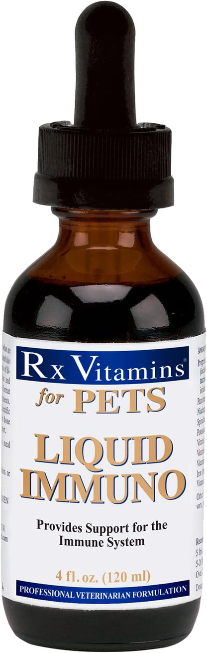 Rx Vitamins Liquid Immuno Dog and Cat Immune Support - L-Lysine for Cats - Reishi Mushroom Supplement for Dogs - Feline &amp; Canine Immune System Support - Bacon Flavor - 4 oz