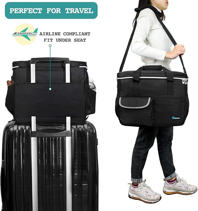 PetAmi Travel Bag Organizer - Dog &amp; Cat Diaper Bag with Food Container, Bowls &amp; Accessories for Weekend Camping