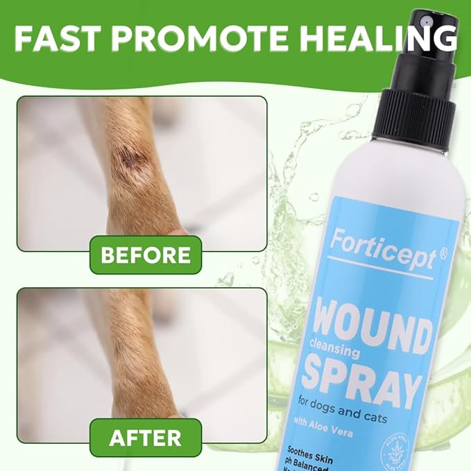 Forticept Hot Spot Spray for Dogs Cats &amp; Horses, Itch Relief Wound Cleanser with Aloe Vera, 8 oz