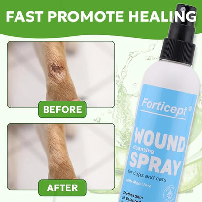 Forticept Hot Spot Spray for Dogs Cats &amp; Horses, Itch Relief Wound Cleanser with Aloe Vera, 8 oz