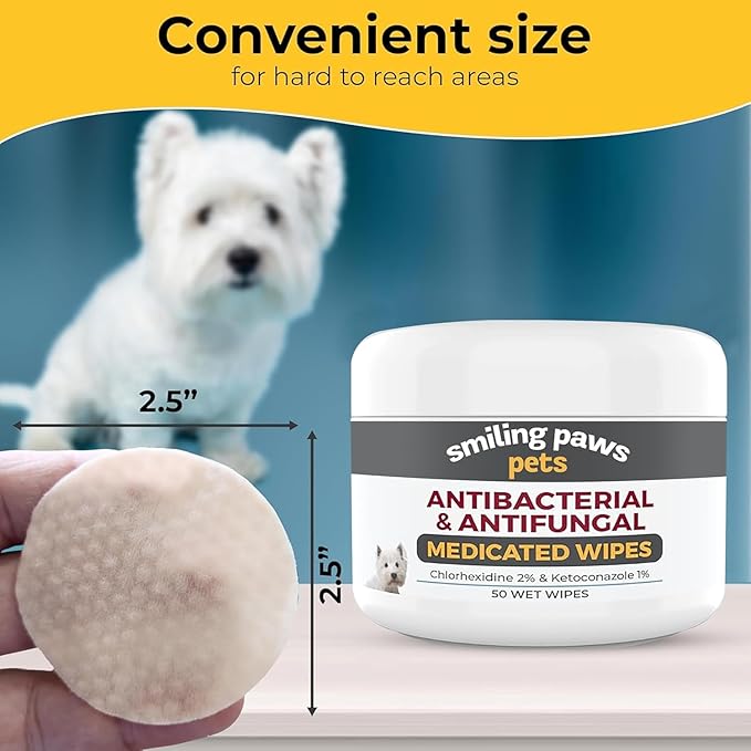 Smiling Paws Pets - Antibacterial &amp; Antifungal Wipes for Dogs &amp; Cats (with Chlorhexidine &amp; Ketoconazole)