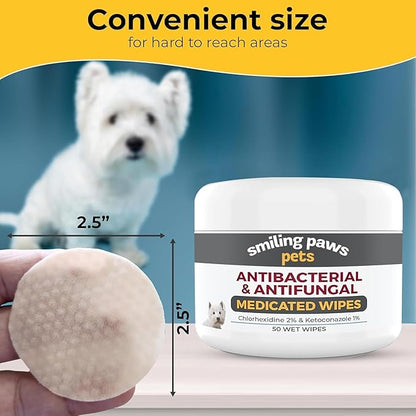 Smiling Paws Pets - Antibacterial &amp; Antifungal Wipes for Dogs &amp; Cats (with Chlorhexidine &amp; Ketoconazole)
