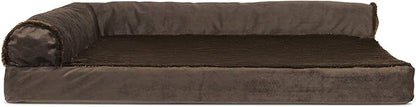 Furhaven Cooling Gel Dog Bed for Large/Medium Dogs w/ Removable Bolsters &amp; Washable Cover, For Dogs Up to 55 lbs - Plush &amp; Velvet L Shaped Chaise - Sable Brown, Large