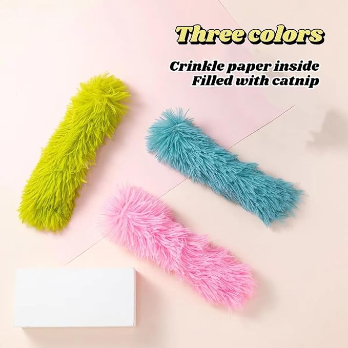Catnip Toys with 3Pcs Cat Toys - Skin-Friendly Pillow Kicker Toy for Indoor Cats with Crinkle Paper, Catnip &amp; Teething Soother (Pink/Green/Blue)