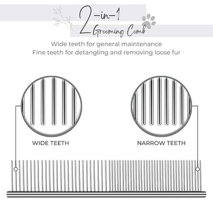 Flexzion Pet Grooming Comb Stainless Steel Cats Dogs Puppy Medium Animals Hair Fur Trimmer Deshedding Brush Accessory Tool with Smooth Teeth Needle Durable Lightweight