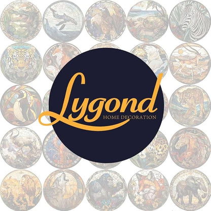 Lygond Metal Sign Tin Sign Circular Stained Glass Lion Funny Outdoor Decor for Club 8×8 Inches