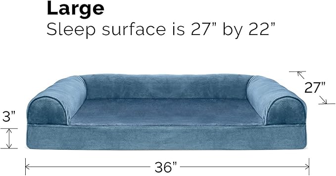 Furhaven Cooling Gel Dog Bed for Large/Medium Dogs w/ Removable Bolsters &amp; Washable Cover, For Dogs Up to 55 lbs - Faux Fur &amp; Velvet Sofa - Harbor Blue, Large