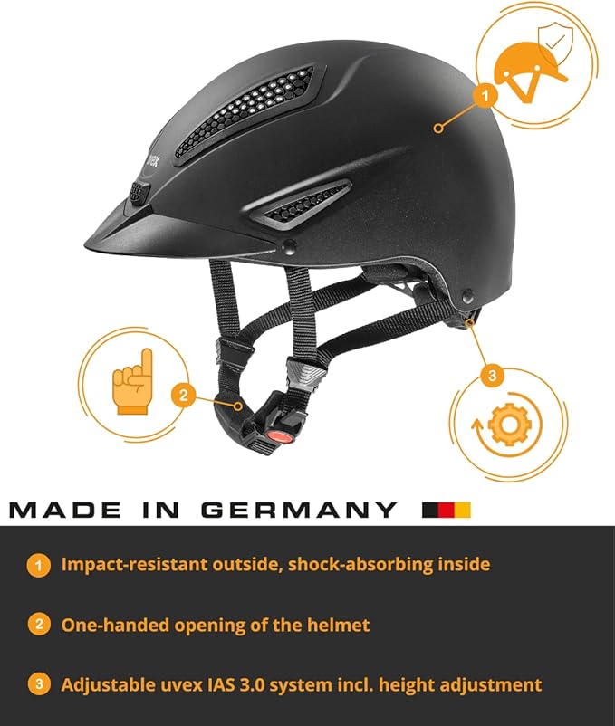 uvex perfexxion II Horse Riding Helmet for Women &amp; Men, Black - Adjustable &amp; Excellent Ventilated Helmet