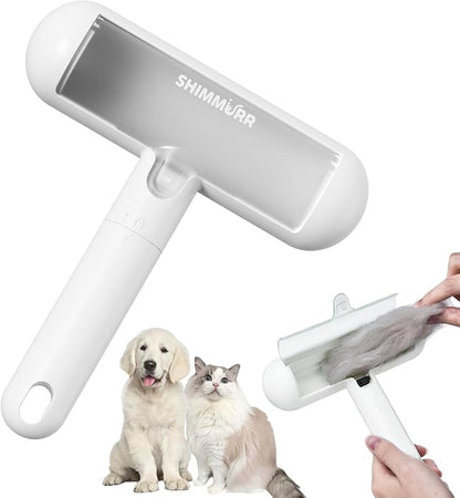 Reusable Pet Hair Remover - Lint Roller for Dog &amp; Cat Fur - for Furniture, Carpet, Clothing - Detachable Handle (White)
