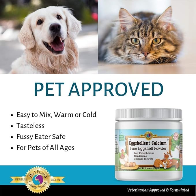 Calcium for Dogs and Cats - Fine Eggshell Powder - Strong Hip &amp; Joint Supplement for Dogs and Cats- Dietary Supplement - No Additives - Pet&