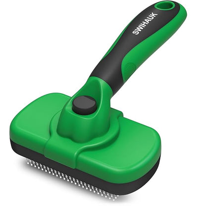 Swihauk Self Cleaning Slicker Brush - Skin Friendly Deshedding Grooming Tool for Dogs &amp; Cats, Suitable for Shedding &amp; Haired Pets, with Pet Supplies Accessories, Green