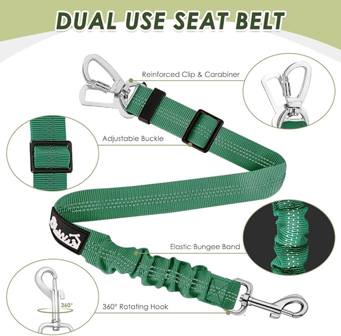 Lukovee Dog Seat Belt for Car, Adjustable Dog Car Harness for Large Medium Small Dogs, Soft Padded &amp; Breathable Mesh Dog Seatbelt with Car Strap and Carabiner((Double Clip 2 in 1),Medium)