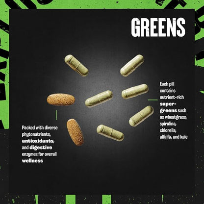 Animal Daily Greens Pill Packs - Kale, Wheat Grass, Alfalfa &amp; More - Convenient Prebiotic and Probiotic Superfood Blend for Superior Digestion, Gut Health, and Immunity For Men &amp; Women - 30 Day Supply