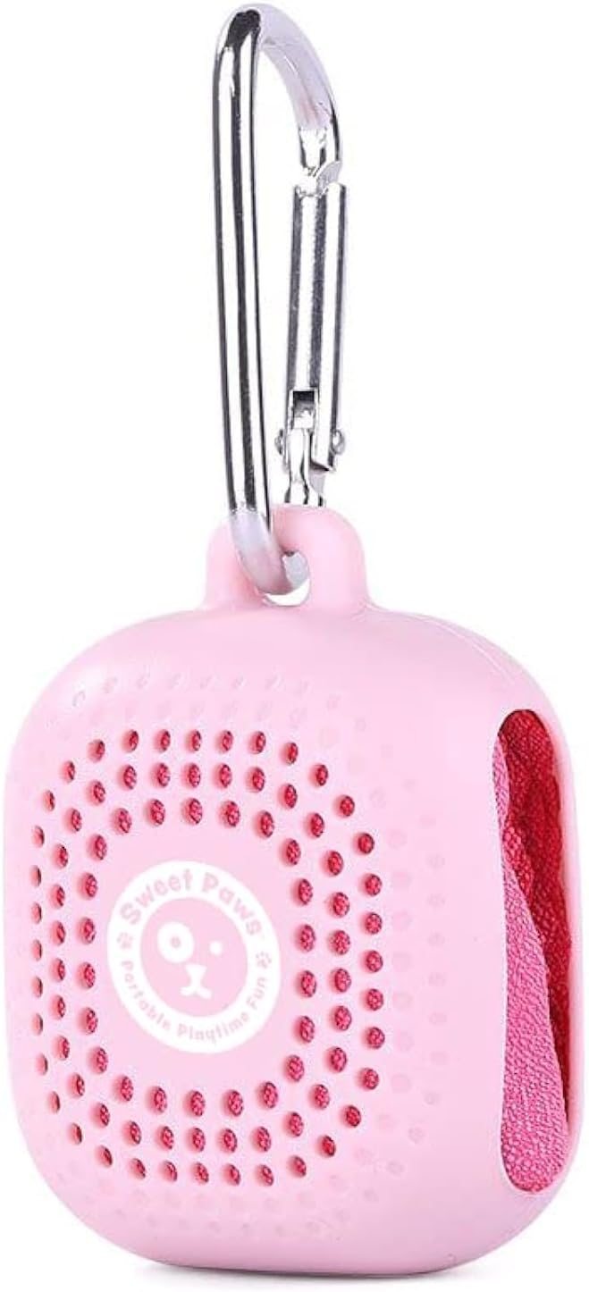 Sweet Paws Portable Dog Paw Towel, Lightweight &amp; Super Absorbent Microfiber, Clips onto Leash, Quick Drying Towel for Dogs Paws with Silicone Case, Dry Dog’s Paws on The Go - Small - Rosy Glow
