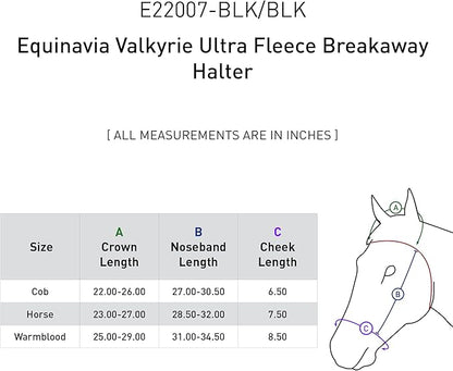 Equinavia Valkyrie Soft Ultra Fleece Padded Adjustable Breakaway Horse Halter - Black/Black - Cob