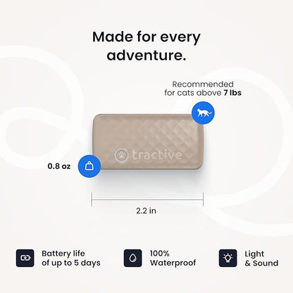 Tractive Smart Cat GPS Tracker | Real-Time Location &amp; Wellness Monitoring for Cats 6.5 lbs+ | Territory &amp; Location History | Up to 5-Day Battery | Breakaway Collar Included (Brown)