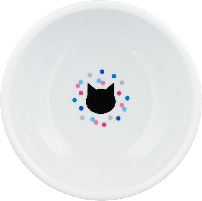 Necoichi Elevated Cat Food Bowl Prevent Neck &amp; Whisker Fatigue, Dishwasher and Microwave Safe, No.1 Seller in Japan! (Colorful Dots, Large)