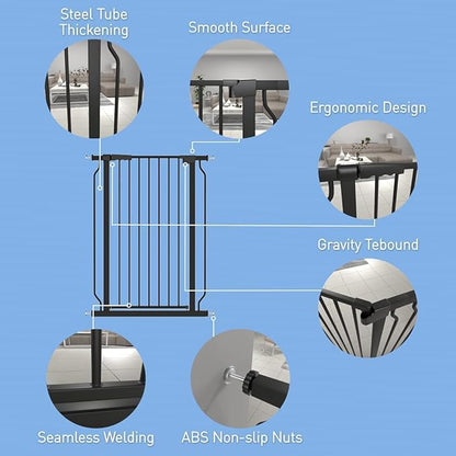 WAOWAO Extra Tall 40.55" Baby Gate 29.92-46.85" Wide Pressure Mounted Walk Through Swing Auto Close Safety Black Metal Toddler Child Dog Pet for Indoor Stairs,Doorways,Kitchen