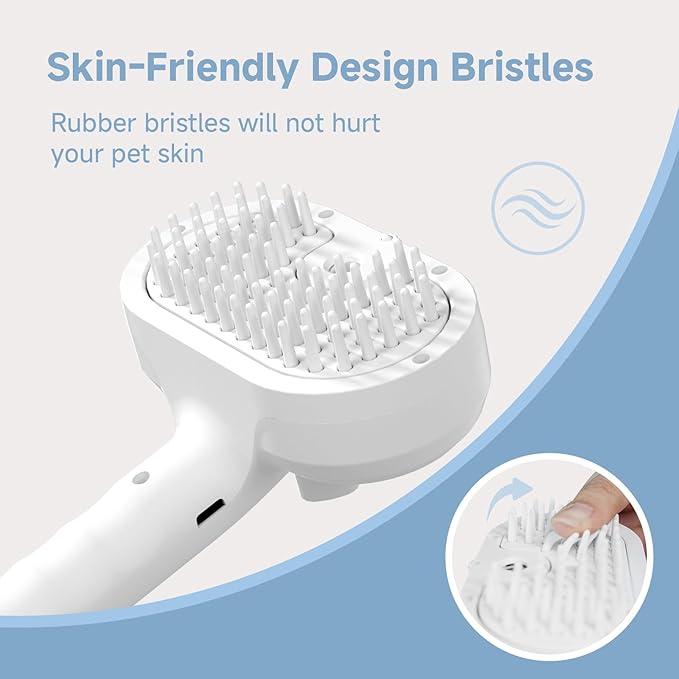 REIKIYA Cat Steam Brush,4-in-1 Spray Hair Removal Dog Brush for Shedding &amp; Grooming with UV Light, Anti-Static Pet Spray Comb with One-Click Release Button